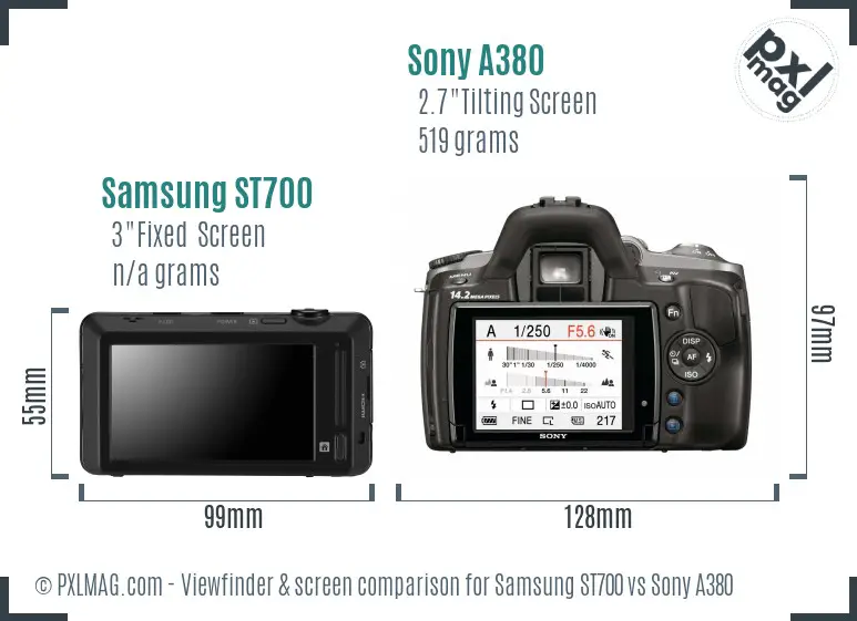 Samsung ST700 vs Sony A380 Screen and Viewfinder comparison Samsung ST700 vs Sony A380 Screen and Viewfinder comparison