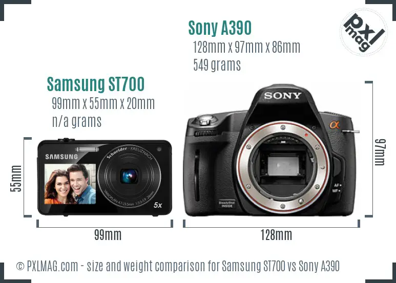 Samsung ST700 vs Sony A390 size comparison Samsung ST700 vs Sony A390 size comparison