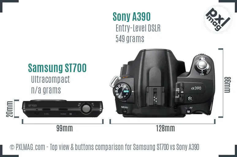 Samsung ST700 vs Sony A390 top view buttons comparison Samsung ST700 vs Sony A390 top view buttons comparison