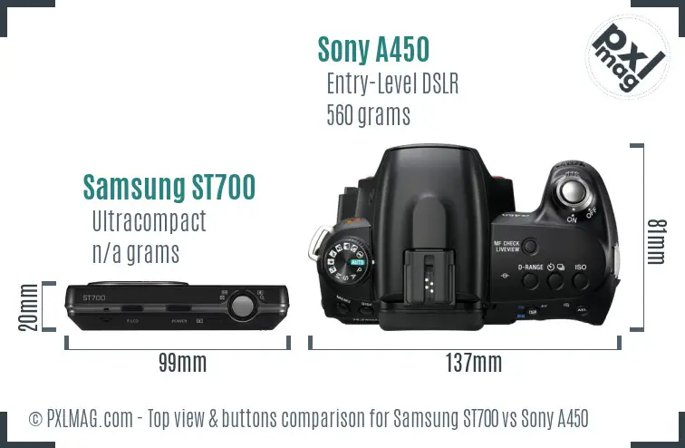 Samsung ST700 vs Sony A450 top view buttons comparison