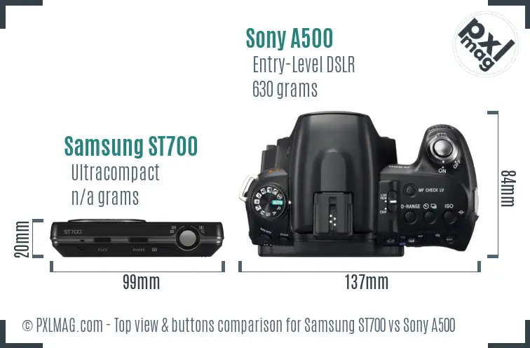 Samsung ST700 vs Sony A500 top view buttons comparison Samsung ST700 vs Sony A500 top view buttons comparison