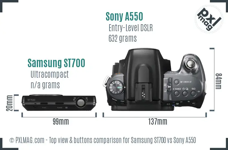 Samsung ST700 vs Sony A550 top view buttons comparison