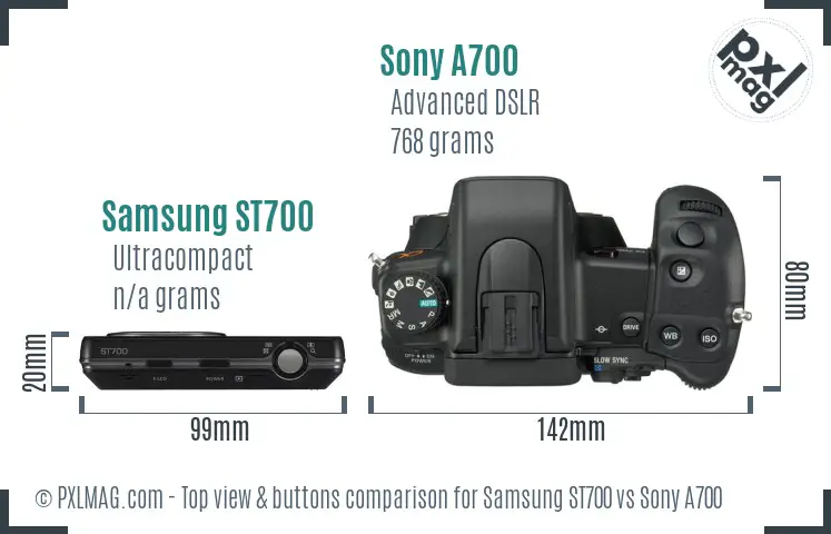 Samsung ST700 vs Sony A700 top view buttons comparison Samsung ST700 vs Sony A700 top view buttons comparison
