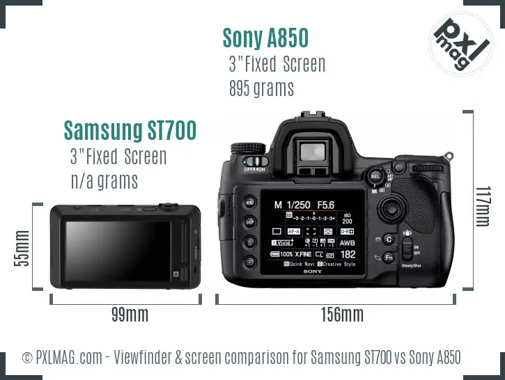 Samsung ST700 vs Sony A850 Screen and Viewfinder comparison Samsung ST700 vs Sony A850 Screen and Viewfinder comparison