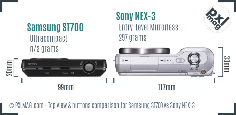 Samsung ST700 vs Sony NEX-3 top view buttons comparison