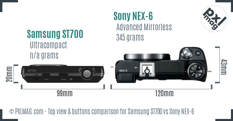 Samsung ST700 vs Sony NEX-6 top view buttons comparison