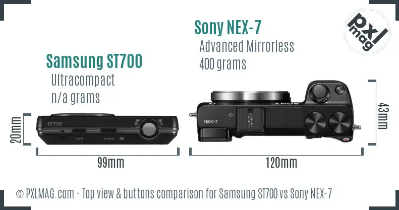 Samsung ST700 vs Sony NEX-7 top view buttons comparison