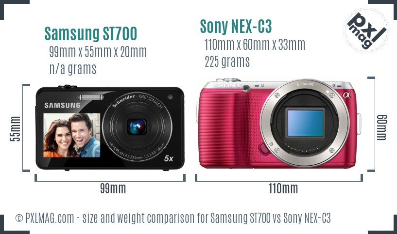 Samsung ST700 vs Sony NEX-C3 size comparison