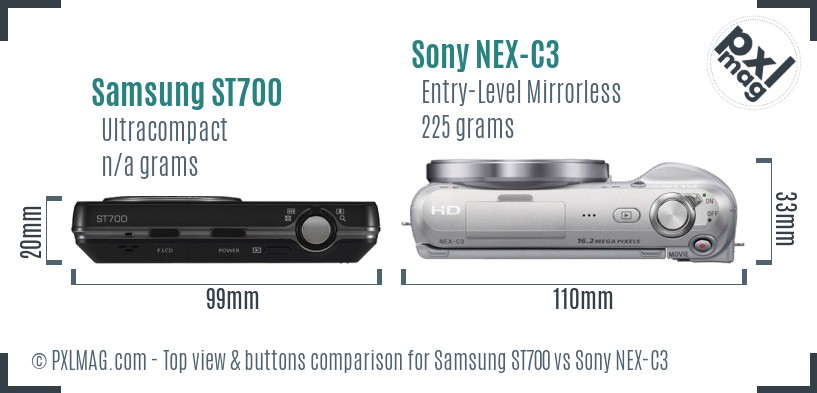 Samsung ST700 vs Sony NEX-C3 top view buttons comparison