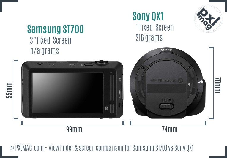 Samsung ST700 vs Sony QX1 Screen and Viewfinder comparison