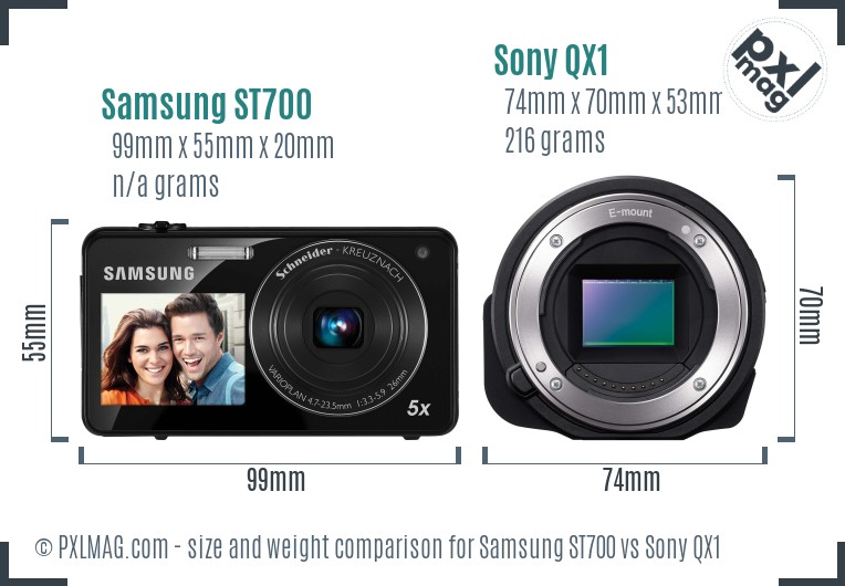 Samsung ST700 vs Sony QX1 size comparison
