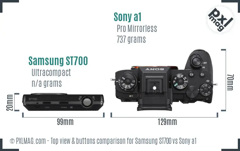 Samsung ST700 vs Sony a1 top view buttons comparison