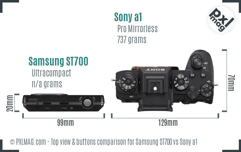 Samsung ST700 vs Sony a1 top view buttons comparison Samsung ST700 vs Sony a1 top view buttons comparison