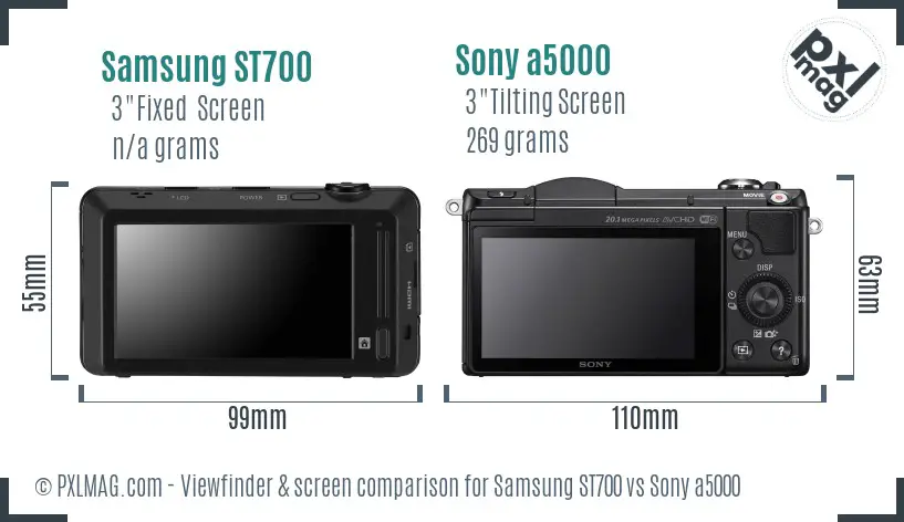 Samsung ST700 vs Sony a5000 Screen and Viewfinder comparison