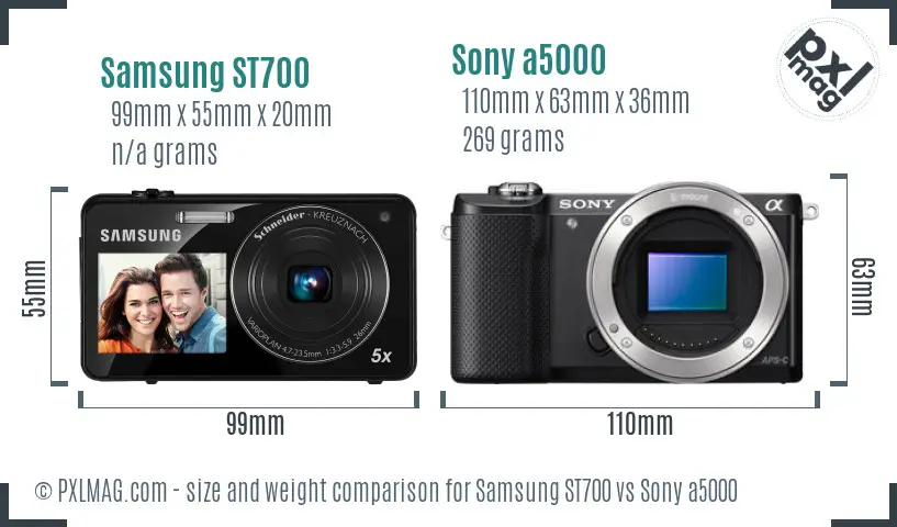 Samsung ST700 vs Sony a5000 size comparison