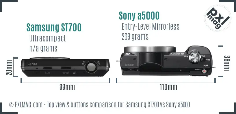 Samsung ST700 vs Sony a5000 top view buttons comparison