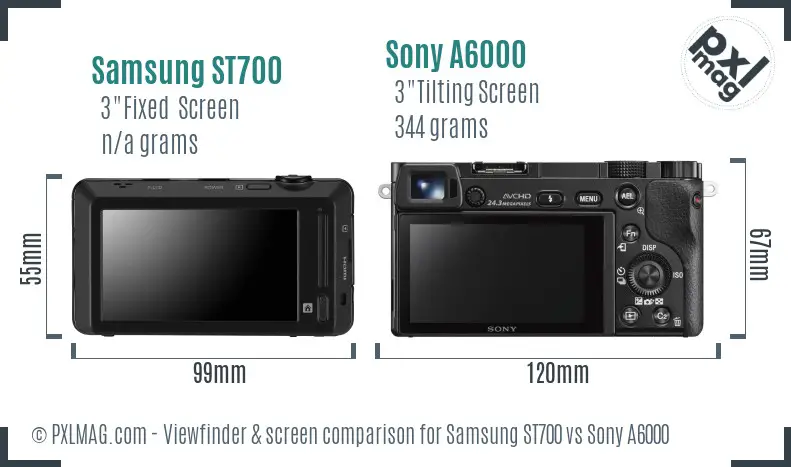 Samsung ST700 vs Sony A6000 Screen and Viewfinder comparison