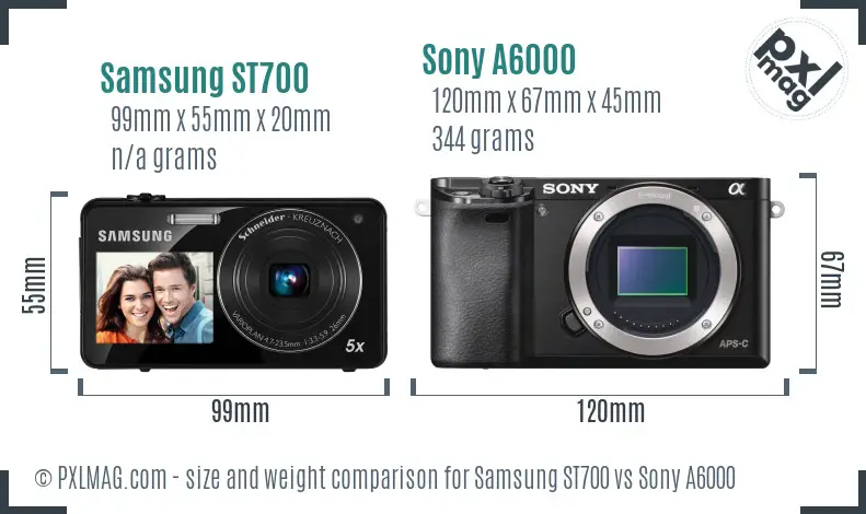 Samsung ST700 vs Sony A6000 size comparison