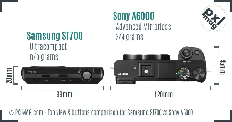 Samsung ST700 vs Sony A6000 top view buttons comparison