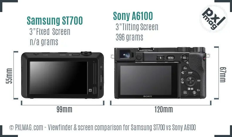 Samsung ST700 vs Sony A6100 Screen and Viewfinder comparison