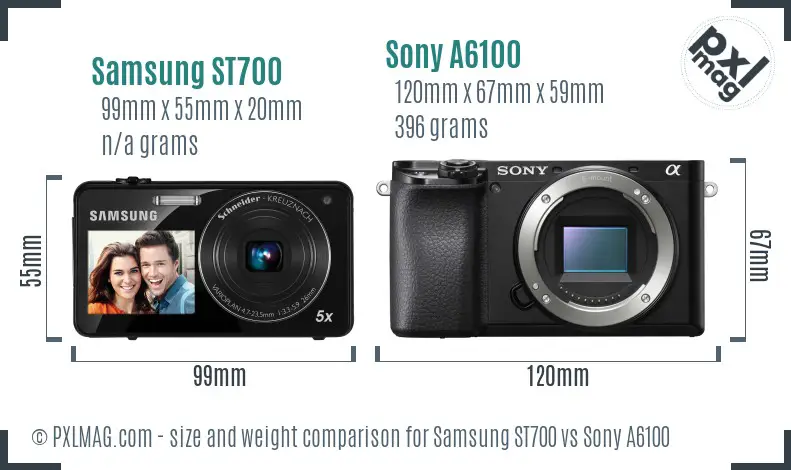 Samsung ST700 vs Sony A6100 size comparison