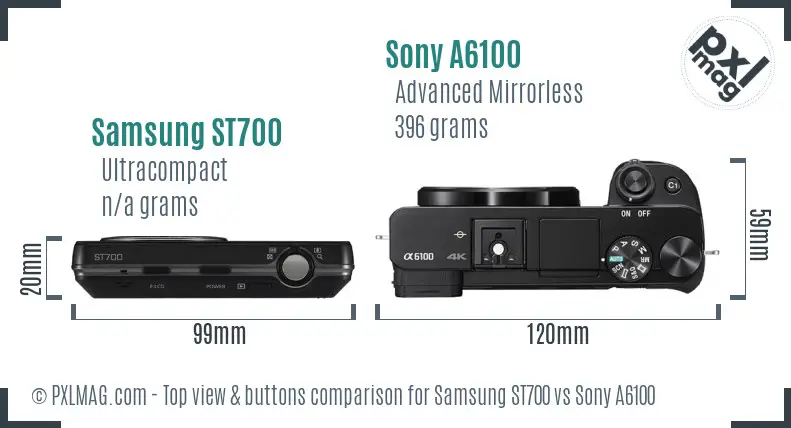 Samsung ST700 vs Sony A6100 top view buttons comparison