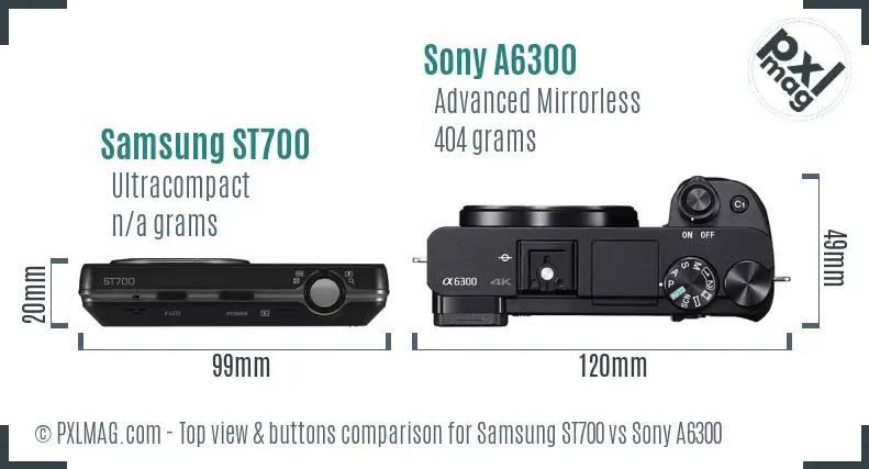 Samsung ST700 vs Sony A6300 top view buttons comparison
