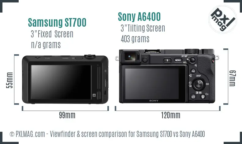 Samsung ST700 vs Sony A6400 Screen and Viewfinder comparison