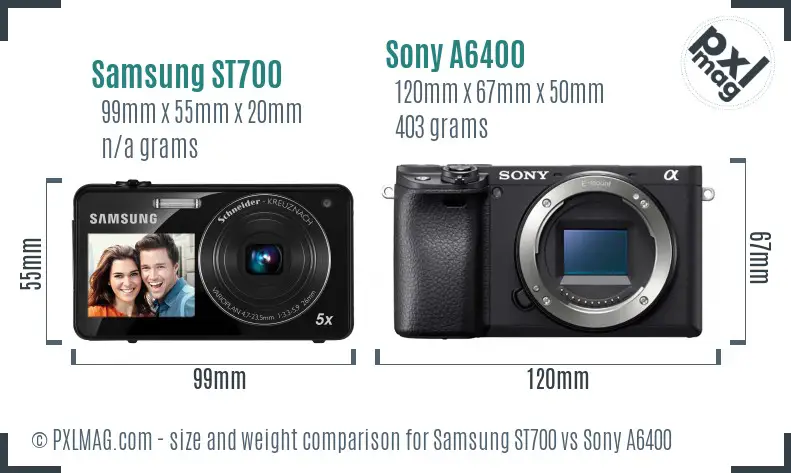 Samsung ST700 vs Sony A6400 size comparison