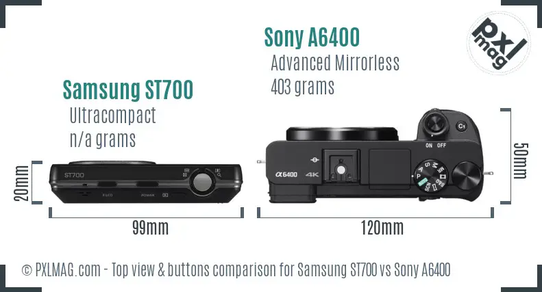 Samsung ST700 vs Sony A6400 top view buttons comparison