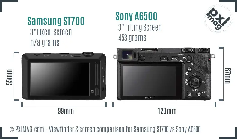Samsung ST700 vs Sony A6500 Screen and Viewfinder comparison