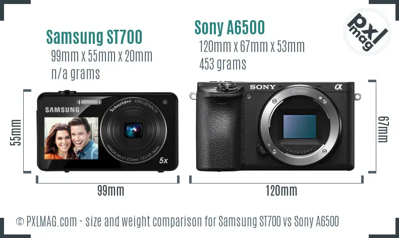 Samsung ST700 vs Sony A6500 size comparison