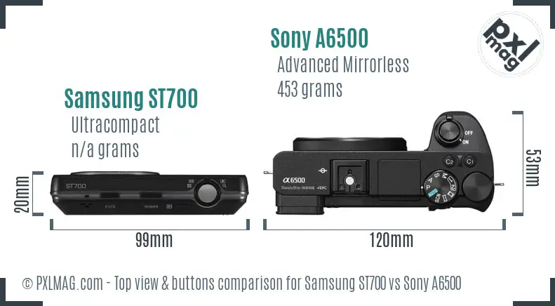 Samsung ST700 vs Sony A6500 top view buttons comparison
