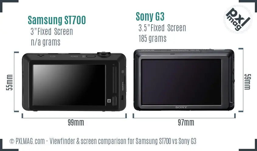 Samsung ST700 vs Sony G3 Screen and Viewfinder comparison