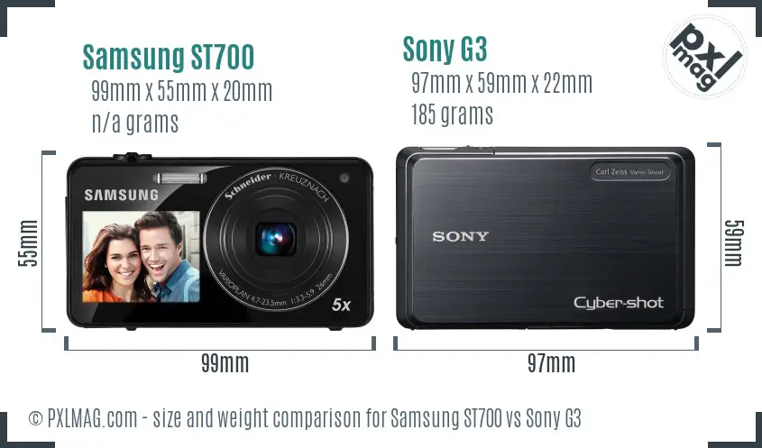 Samsung ST700 vs Sony G3 size comparison