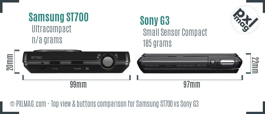 Samsung ST700 vs Sony G3 top view buttons comparison