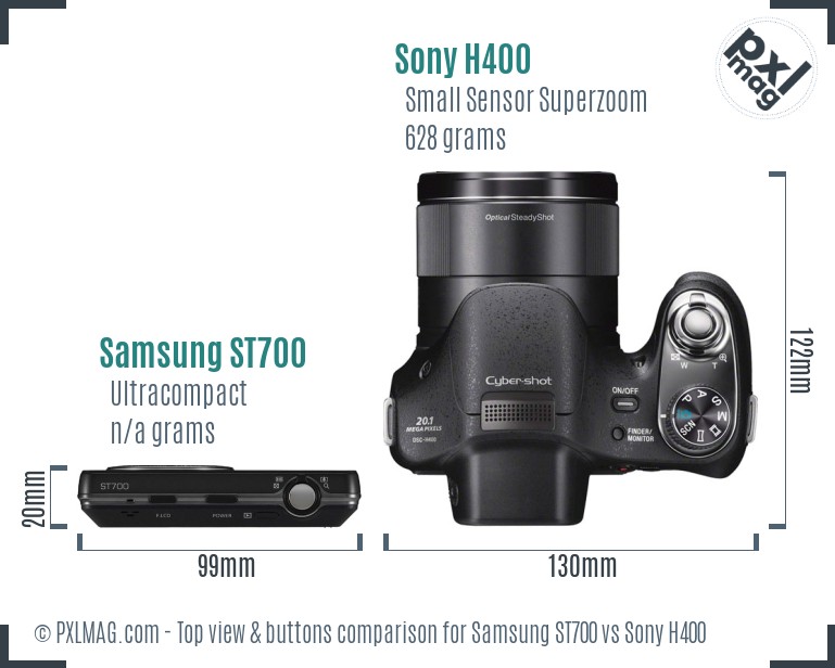 Samsung ST700 vs Sony H400 top view buttons comparison