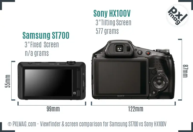 Samsung ST700 vs Sony HX100V Screen and Viewfinder comparison