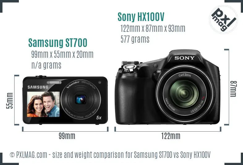 Samsung ST700 vs Sony HX100V size comparison