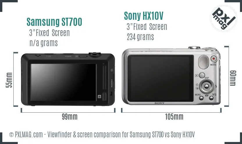 Samsung ST700 vs Sony HX10V Screen and Viewfinder comparison