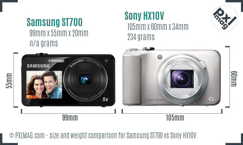 Samsung ST700 vs Sony HX10V size comparison
