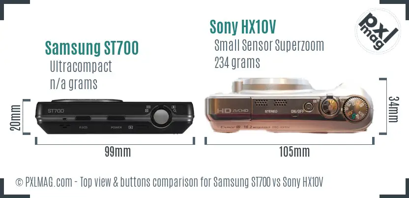 Samsung ST700 vs Sony HX10V top view buttons comparison