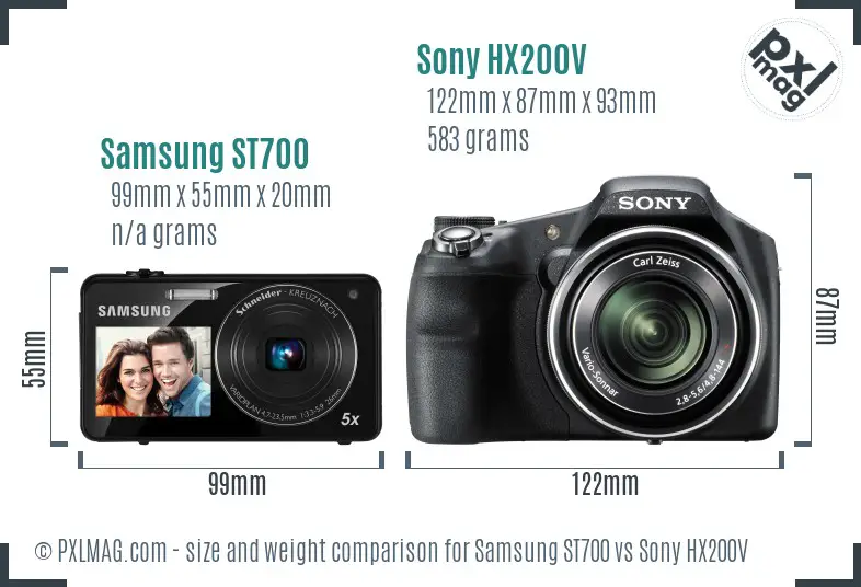 Samsung ST700 vs Sony HX200V size comparison