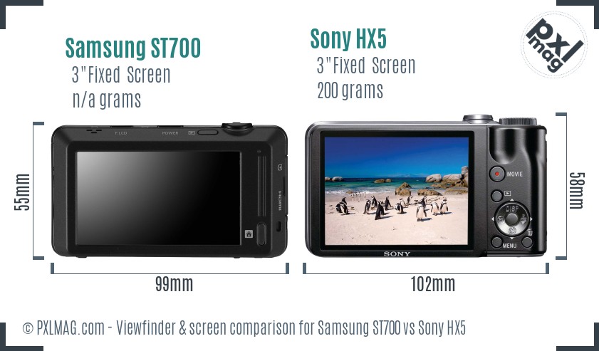 Samsung ST700 vs Sony HX5 Screen and Viewfinder comparison