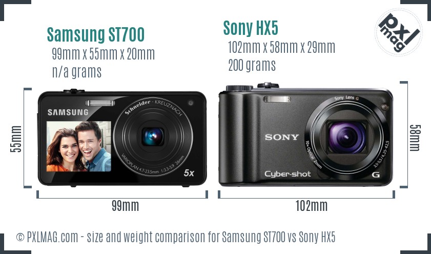 Samsung ST700 vs Sony HX5 size comparison