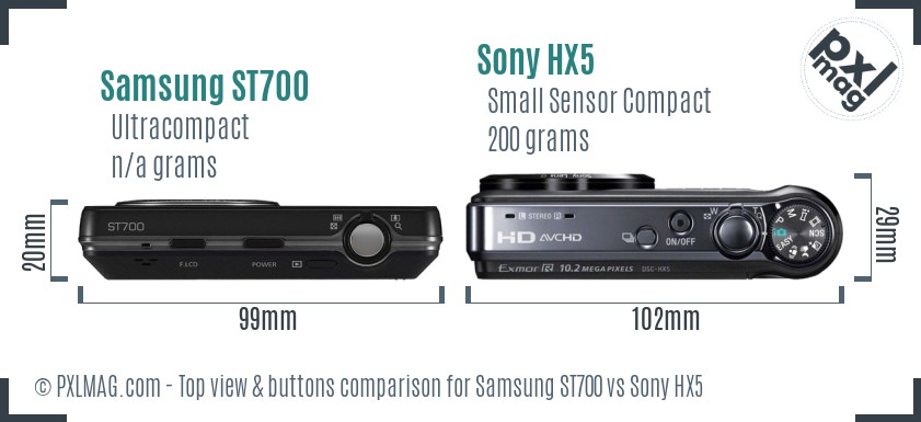 Samsung ST700 vs Sony HX5 top view buttons comparison