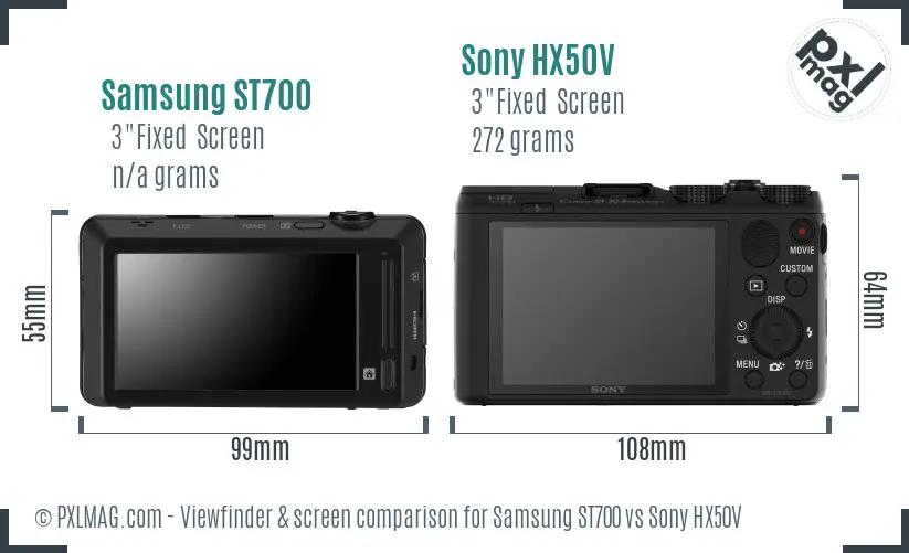 Samsung ST700 vs Sony HX50V Screen and Viewfinder comparison