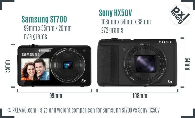 Samsung ST700 vs Sony HX50V size comparison