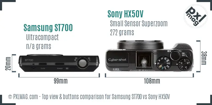 Samsung ST700 vs Sony HX50V top view buttons comparison