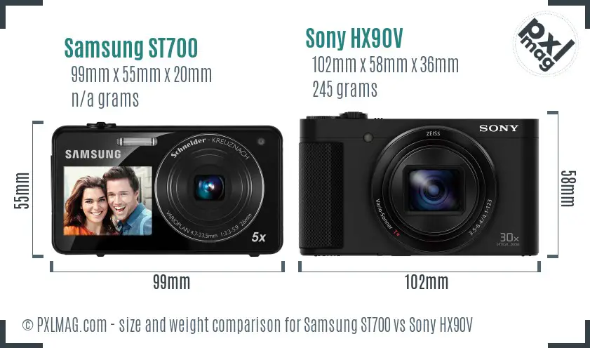 Samsung ST700 vs Sony HX90V size comparison Samsung ST700 vs Sony HX90V size comparison